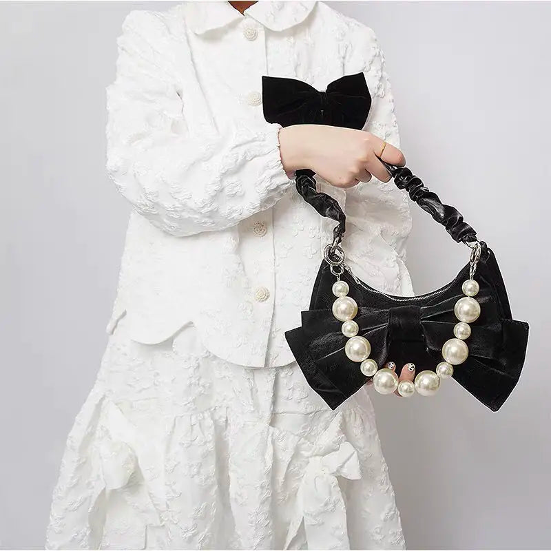 Shoulder Bag Women Sweet Bowknot Chains Crossbody Zipper PU Leather Handbag