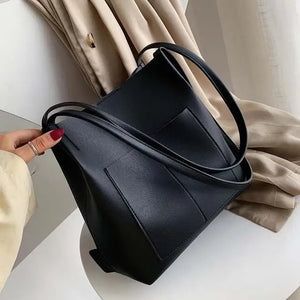 Shoulder Bags Women Thread Pockets Buckets PU Leather Big Capacity OL Handbags
