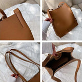 Shoulder Bags Women Thread Pockets Buckets PU Leather Big Capacity OL Handbags