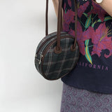 Circular Plaid Underarm Bag Ins Retro Style PU Leather Handbag