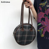 Circular Plaid Underarm Bag Ins Retro Style PU Leather Handbag