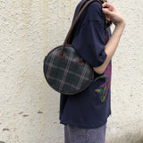 Circular Plaid Underarm Bag Ins Retro Style PU Leather Handbag