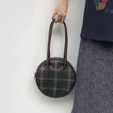 Circular Plaid Underarm Bag Ins Retro Style PU Leather Handbag