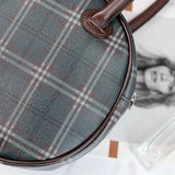 Circular Plaid Underarm Bag Ins Retro Style PU Leather Handbag