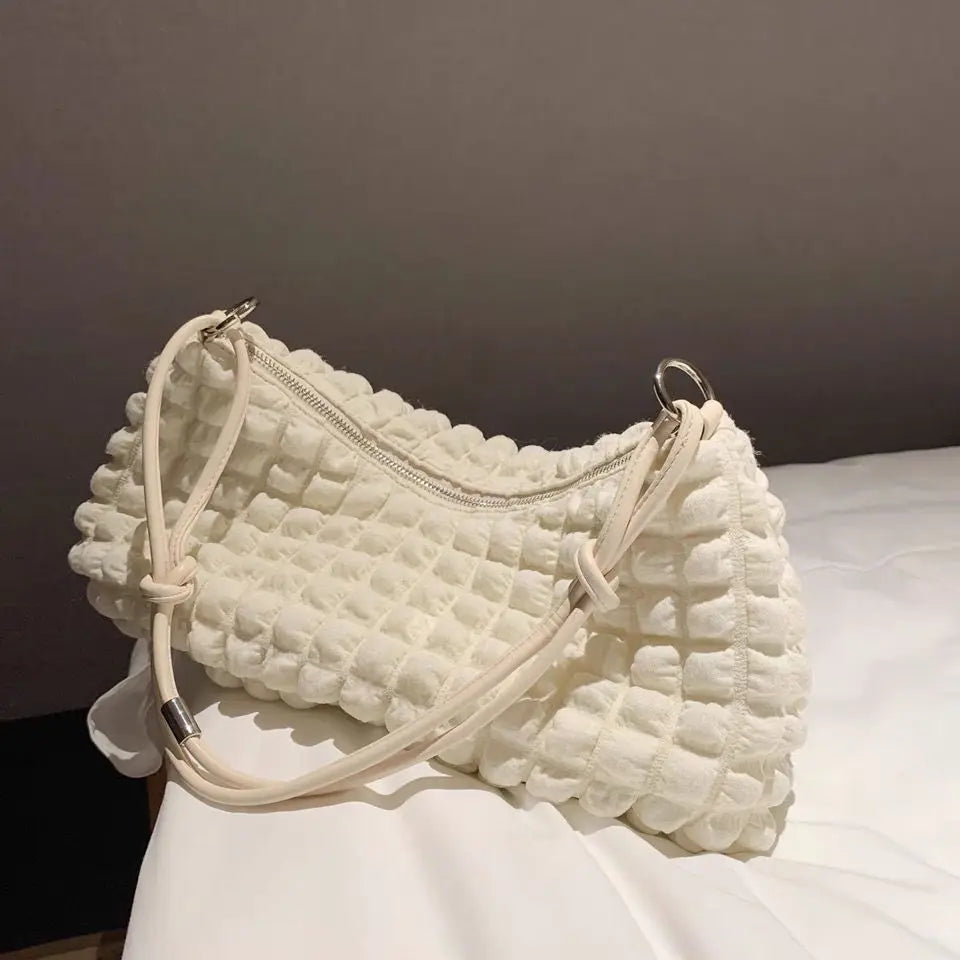 Plaid Zipper Cotton Fabric Underarm Crossbody Bag