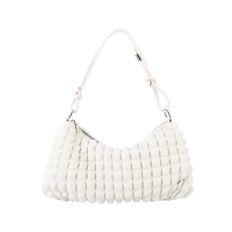 Plaid Zipper Cotton Fabric Underarm Crossbody Bag