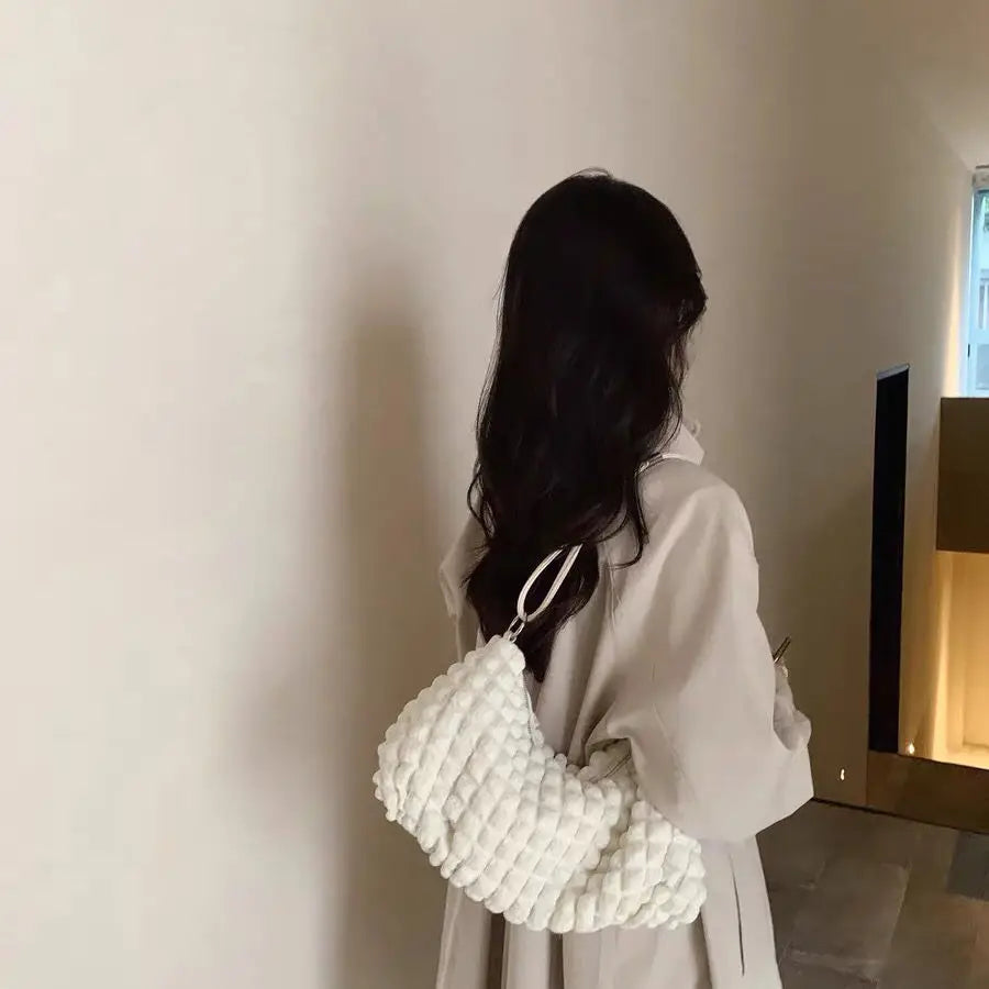 Plaid Zipper Cotton Fabric Underarm Crossbody Bag