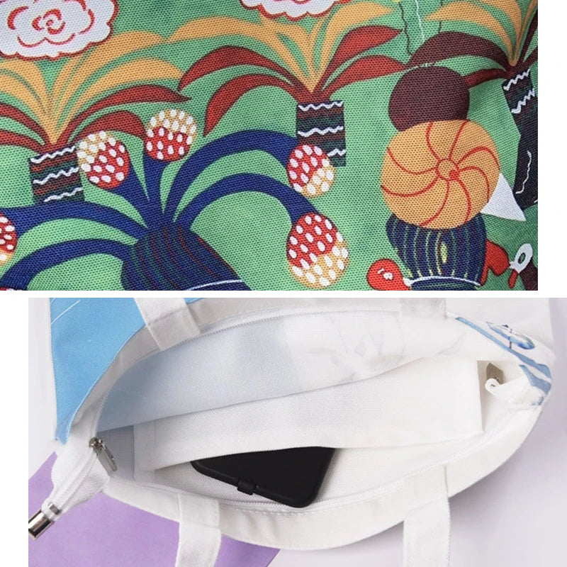 Shoulder Bags Women Zipper Ethnic Style Floral Printed Casual Large Capacity