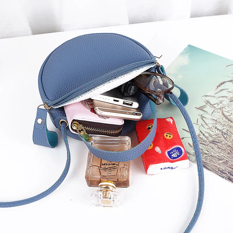 Women's Shoulder Crossbody Round Mini Handbag Zipper Soft