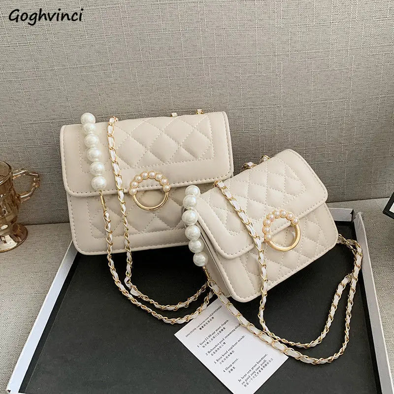 Shoulder Bag for Women Pearls Diamond Lattice Hand Bag Cross Body Chain