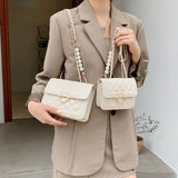 Shoulder Bag for Women Pearls Diamond Lattice Hand Bag Cross Body Chain