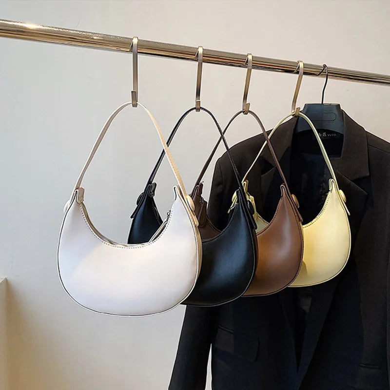 Women Solid Small PU Leather Underarm Bag Handbags