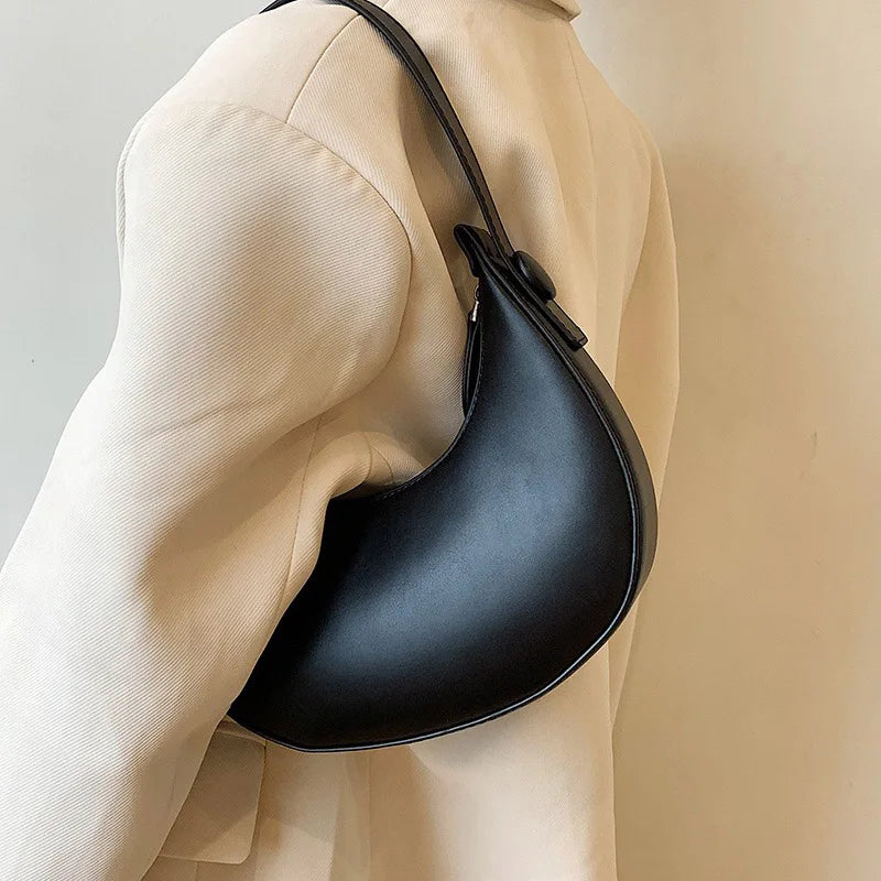 Women Solid Small PU Leather Underarm Bag Handbags