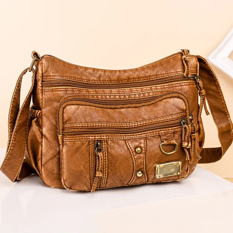 Vintage Crossbody Bag Large Capacity Brown Lady Shoulder Bag