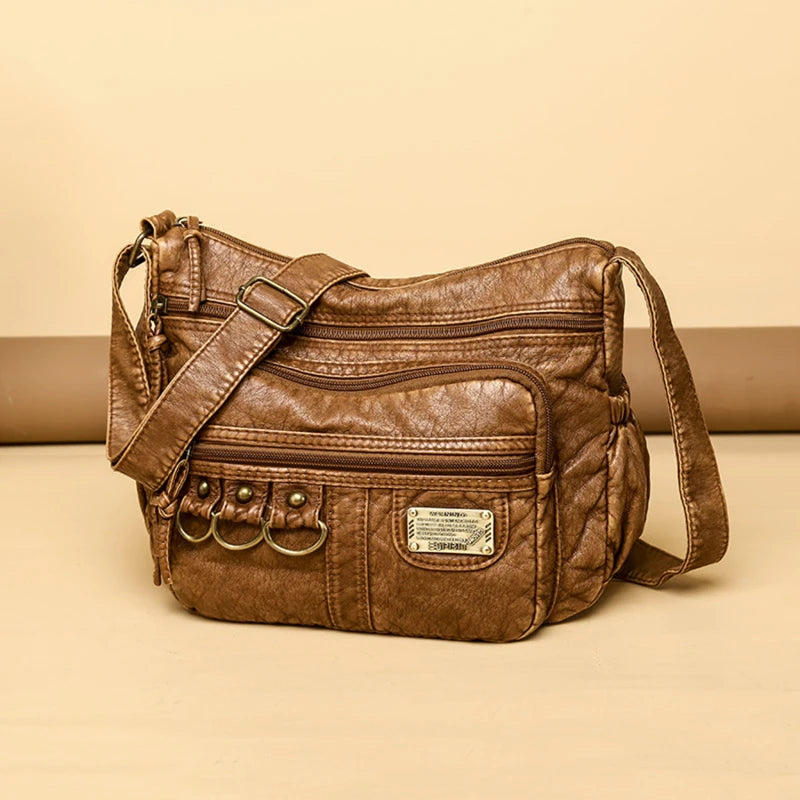 Vintage Crossbody Bag Large Capacity Brown Lady Shoulder Bag