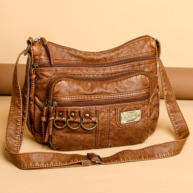 Vintage Crossbody Bag Large Capacity Brown Lady Shoulder Bag