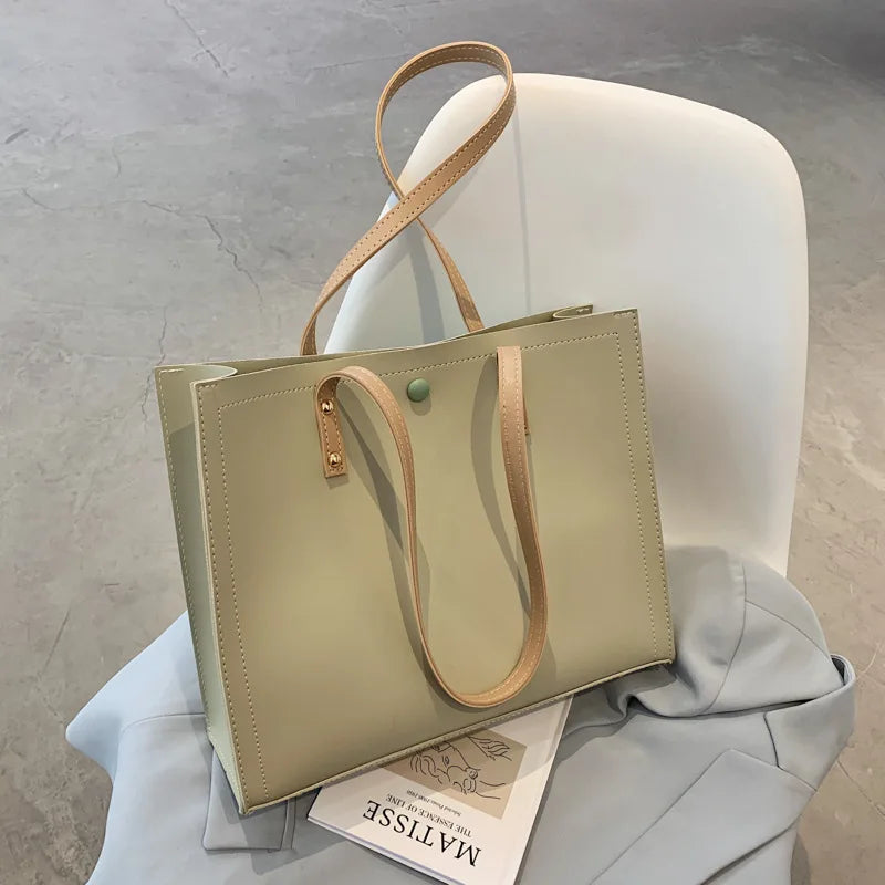 Solid PU Leather Female Tote Bag Summer Handbags