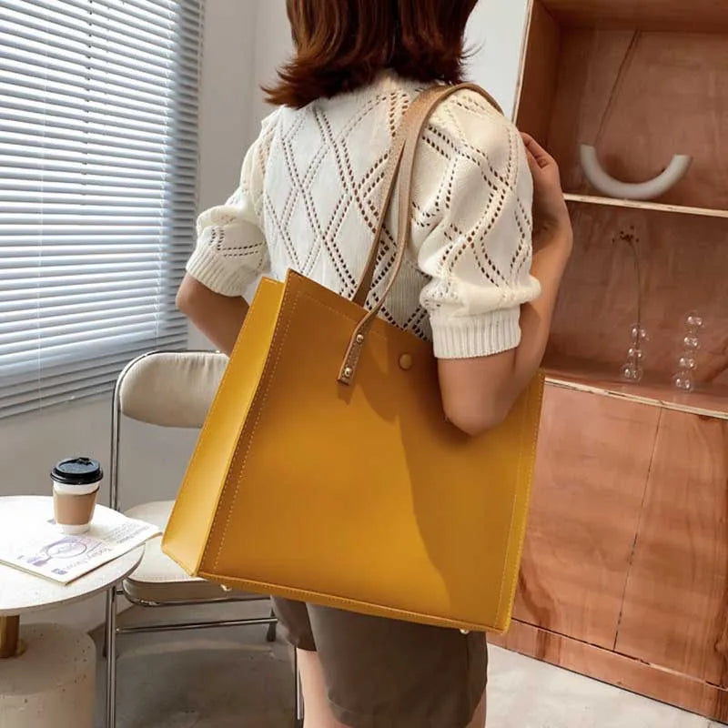 Solid PU Leather Female Tote Bag Summer Handbags