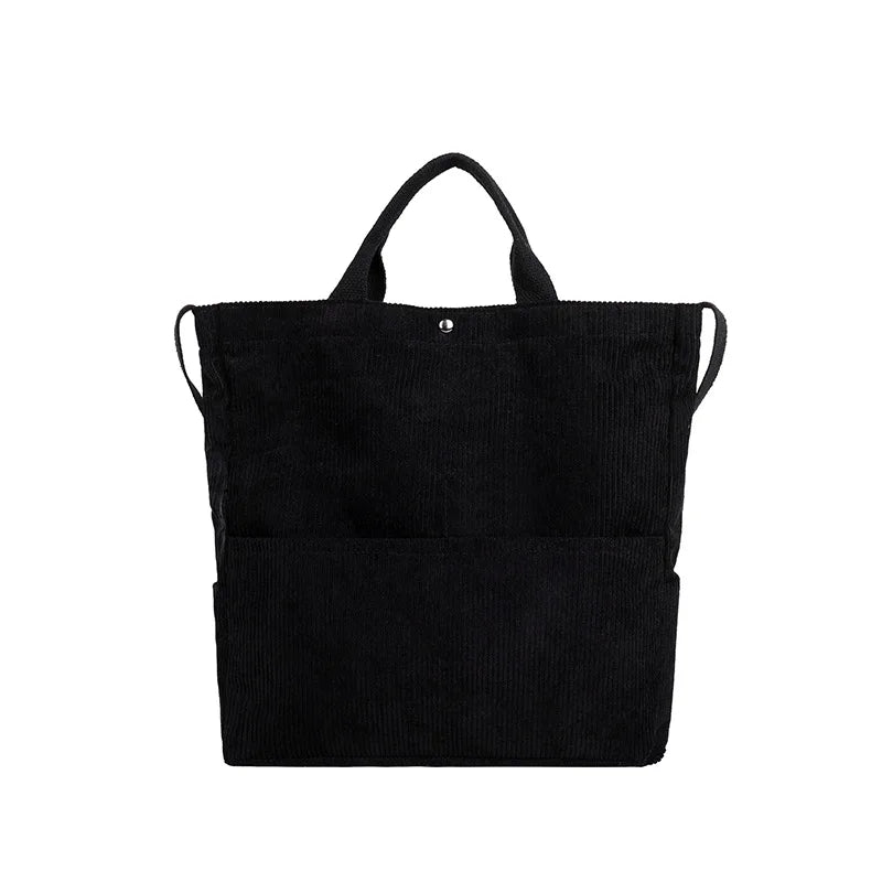 Corduroy Tote Shoulder Bag for Women Large Capacity Winter Soft Solid Messenger