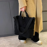 Corduroy Tote Shoulder Bag for Women Large Capacity Winter Soft Solid Messenger
