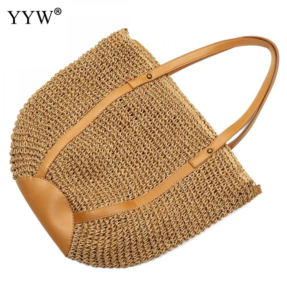 Straw Beach Tote Bag Top Handle Handbags Bohemian Vacation Casual Bags