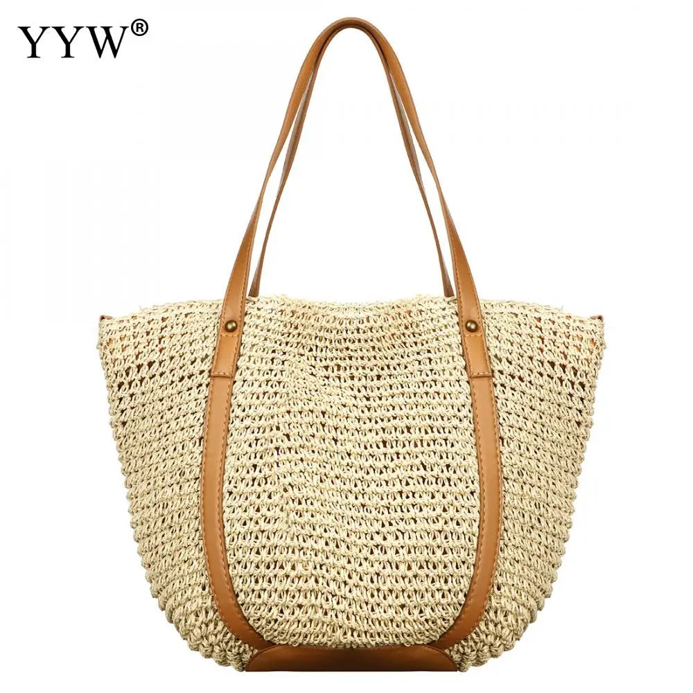 Straw Beach Tote Bag Top Handle Handbags Bohemian Vacation Casual Bags