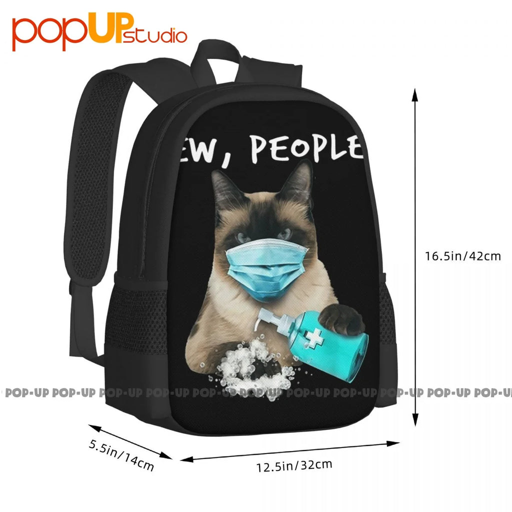 Siamese Cat Ew People Dog Wearing Face Mask Funny Backpack