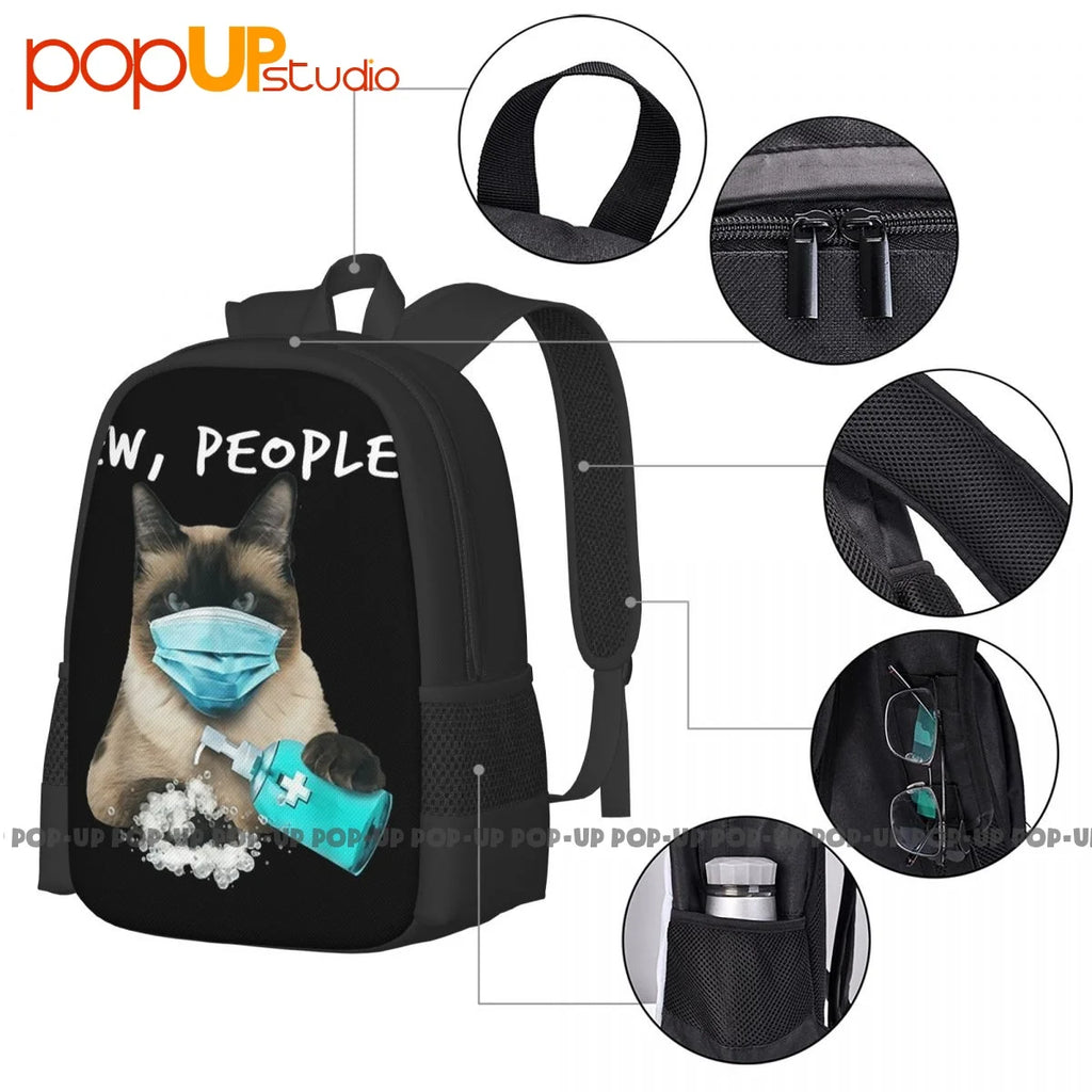 Siamese Cat Ew People Dog Wearing Face Mask Funny Backpack
