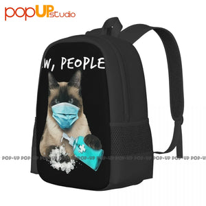 Siamese Cat Ew People Dog Wearing Face Mask Funny Backpack