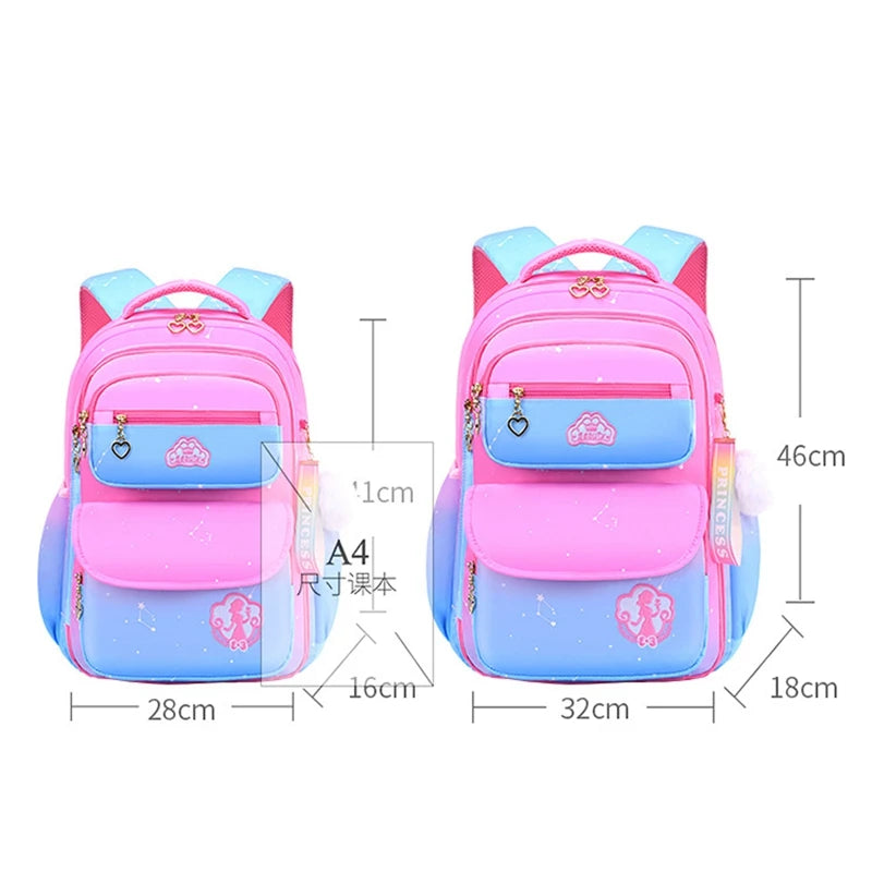 Princess Backpack Gradient Waterproof School Bag for Girls