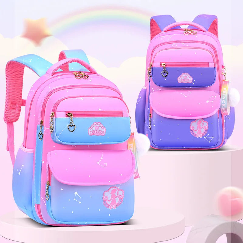 Princess Backpack Gradient Waterproof School Bag for Girls
