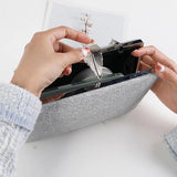 Silver Clutch Bag Womens Leaf Shape Hasp Phone