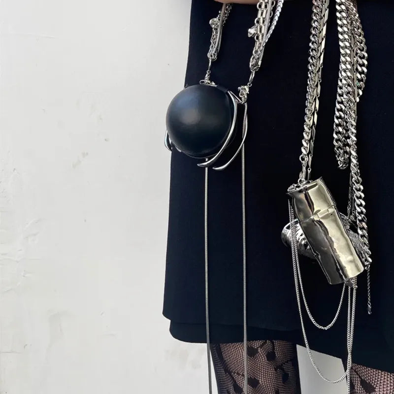 Silver Lipstick Bag, Mini Cylinder Shoulder Bag