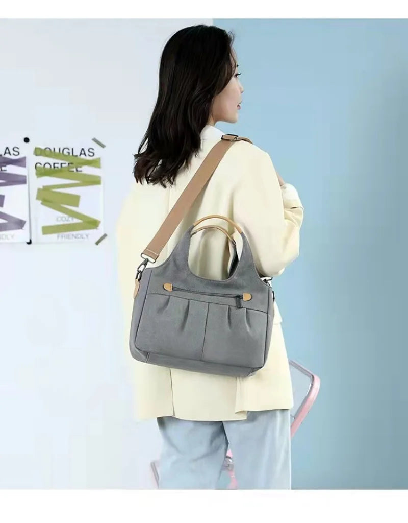 Casual Pleated Canvas Women's Messenger Bag