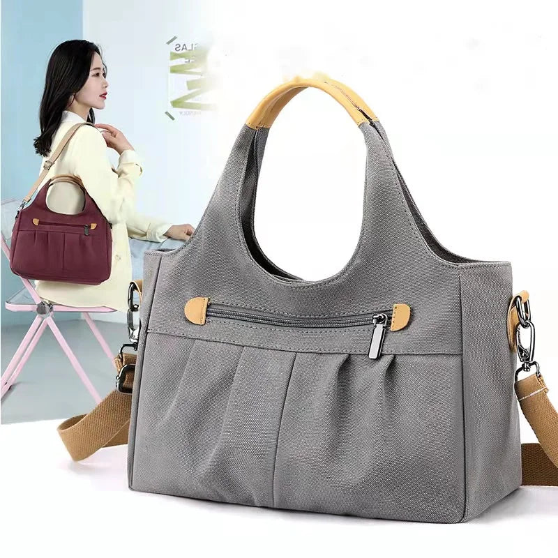 Casual Pleated Canvas Women's Messenger Bag