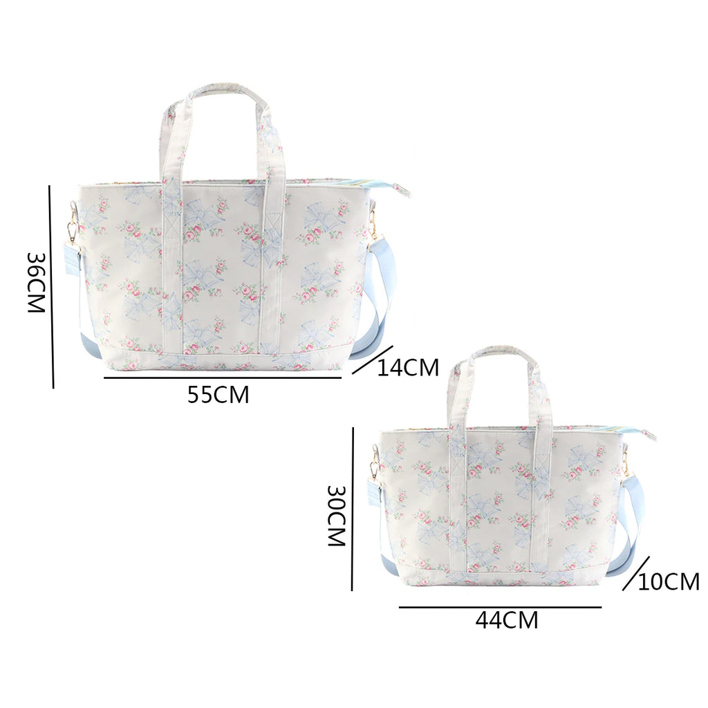 Bow Printed Nylon Bag Set Women's Handbag Travel Backpack Makeup Storage