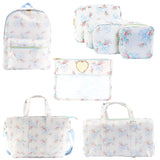 Bow Printed Nylon Bag Set Women's Handbag Travel Backpack Makeup Storage