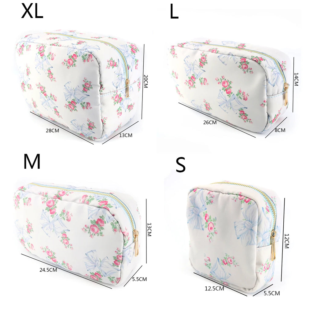 Bow Printed Nylon Bag Set Women's Handbag Travel Backpack Makeup Storage