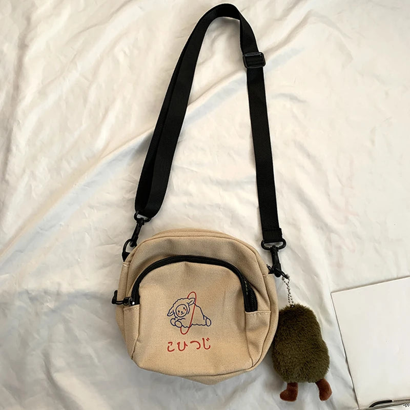 Canvas Women Messenger Bags Girls Cartoons Small Square Shoulder Crossbody Bag