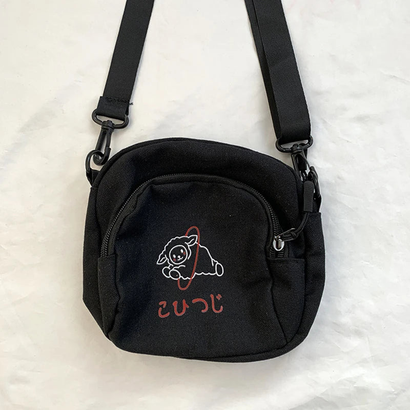 Canvas Women Messenger Bags Girls Cartoons Small Square Shoulder Crossbody Bag