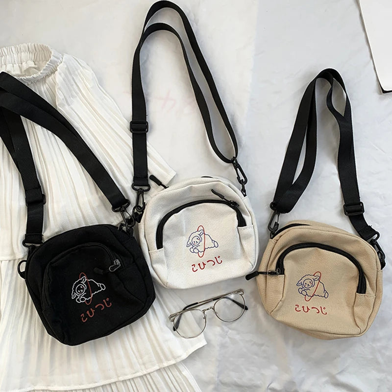 Canvas Women Messenger Bags Girls Cartoons Small Square Shoulder Crossbody Bag