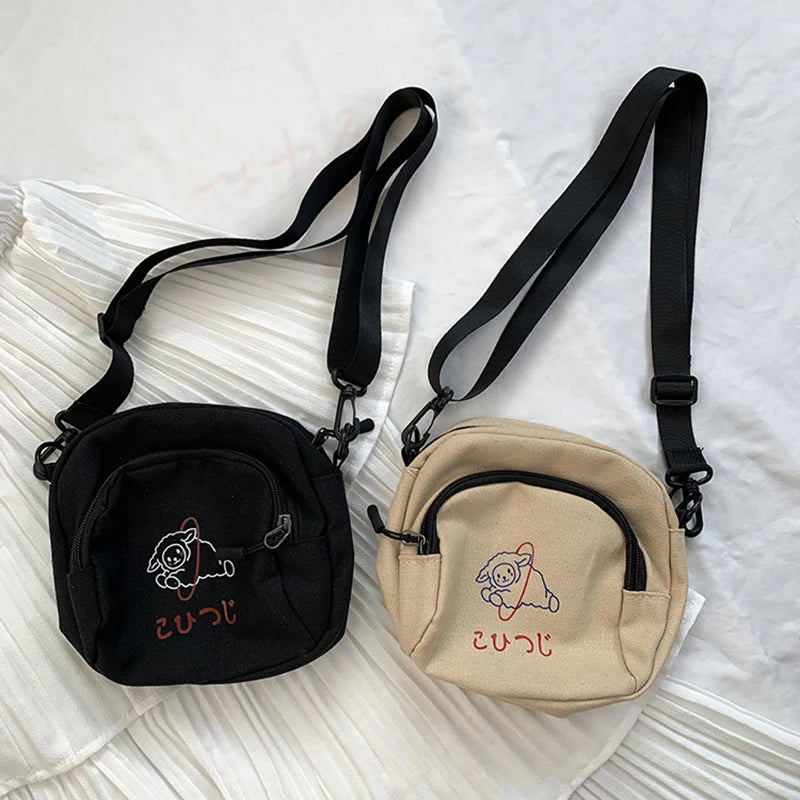 Canvas Women Messenger Bags Girls Cartoons Small Square Shoulder Crossbody Bag