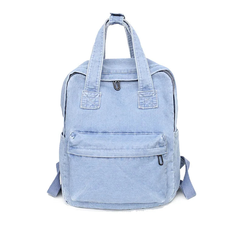 Casual Denim Women Backpack with Handle Jeans Girls Travel Bag Daypack