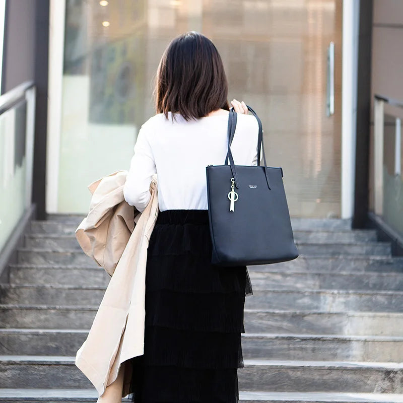 Casual Totes Bag Pu Leather Women Shoulder Handbag Large Capacity Zipper Purse