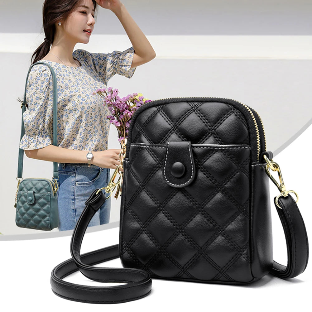 Casual Messenger Bag Quilted Rhombus Crossbody Small Portable Solid