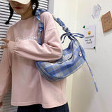 Casual Women Shoulder Messenger Bags Large Capacity Nylon Plaid Totes