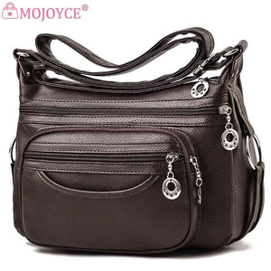 Soft Leather Crossbody Sling Bag Multi-Layer Pocket Zipper Travel Satchel