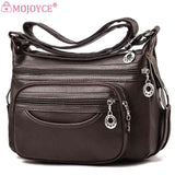 Soft Leather Crossbody Sling Bag Multi-Layer Pocket Zipper Travel Satchel