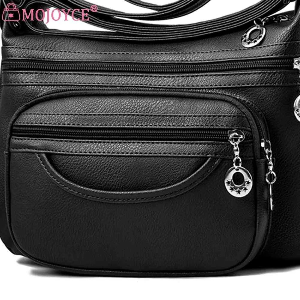 Soft Leather Crossbody Sling Bag Multi-Layer Pocket Zipper Travel Satchel