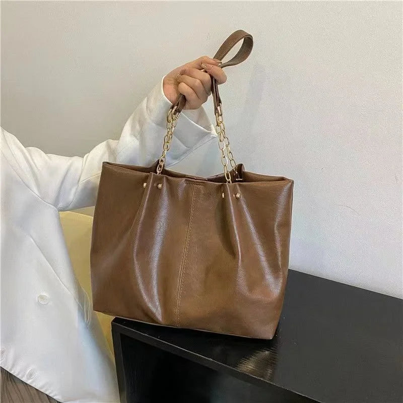 Soft PU Totes Bag For Women Large Capacity Handbags Solid Shopper